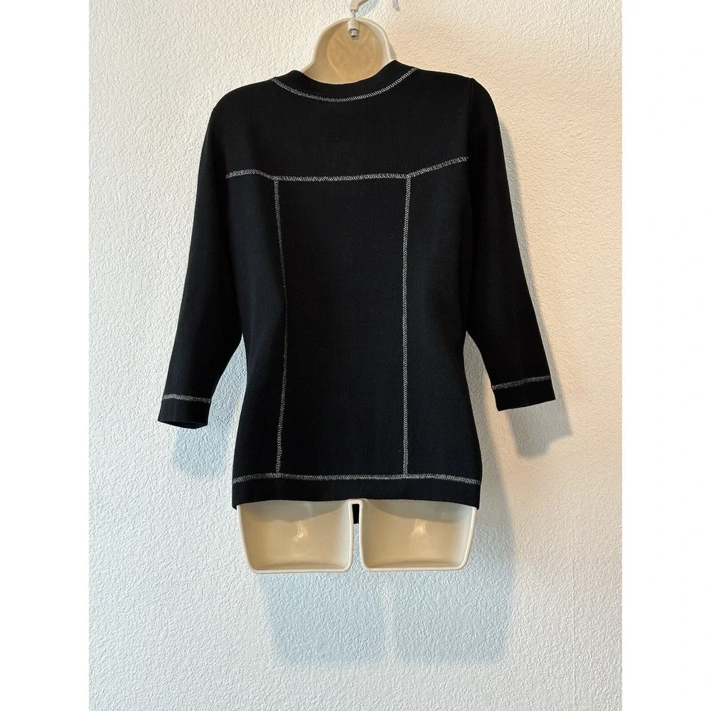 Michael Simon Womens Size Medium Black Knit Cardigan Jeweled Buttons Event Party